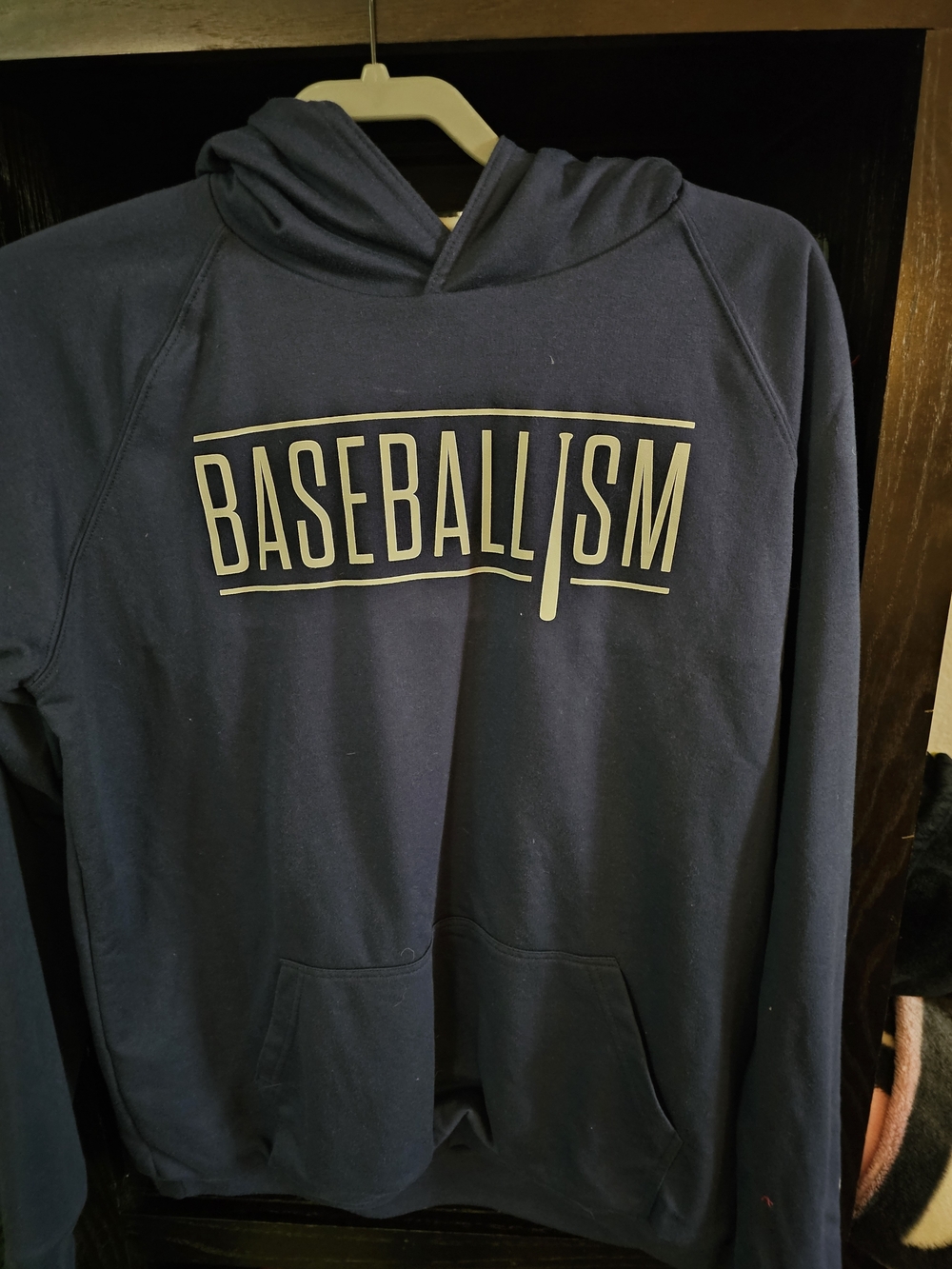 Baseballism Men's Navy Pullover Hoodie with Chest Logo Never Wore. Reversible - Picture 3 of 4